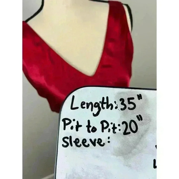 Vtg Amanda Stewart Slip Dress Nightgown Satin Red Ruffles Embroidered S V-Neck - Picture 9 of 9